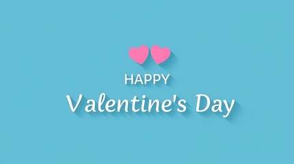 Obraz premium Valentine's Day greeting, pink heart icons, white 3D text, minimalist design, soft teal background, clean typography, romantic message, simple composition, pastel color scheme, digital illustration
