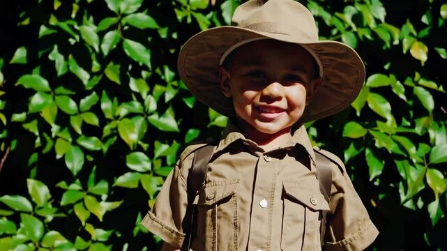 Joyful Child Exploring Nature Scene with Hat Footage