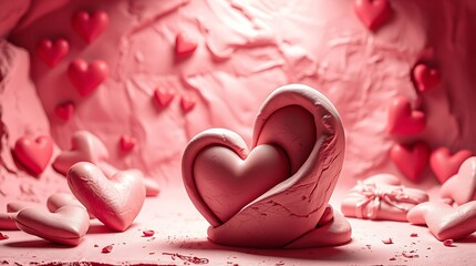 pink hearts on a red background