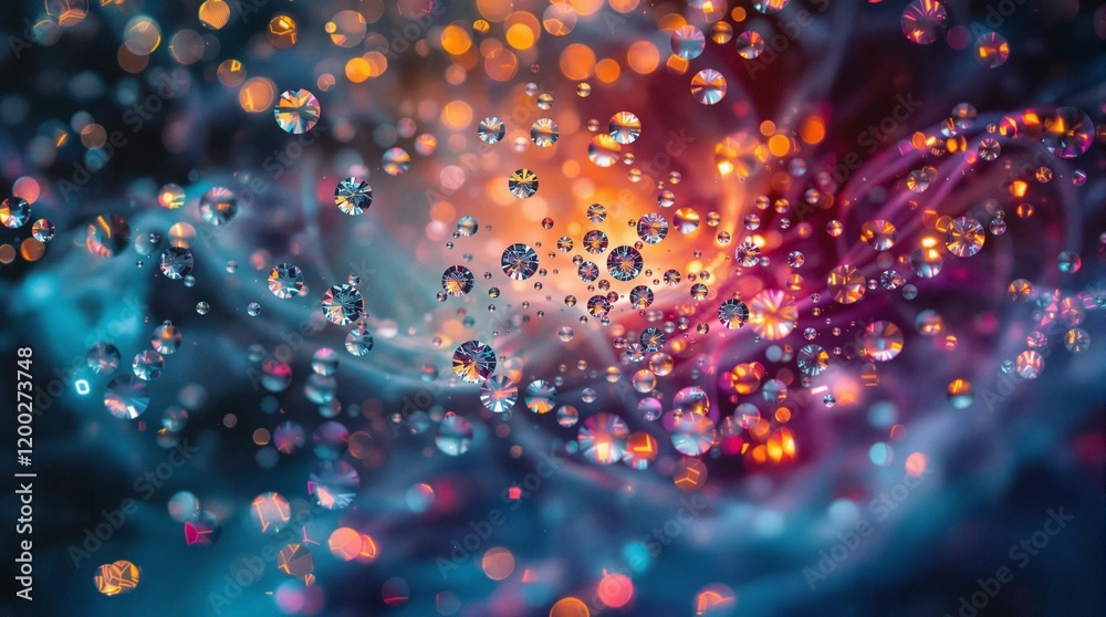 Poster vibrant, abstract background with swirling patterns of blue, orange, and yellow. it features a colle