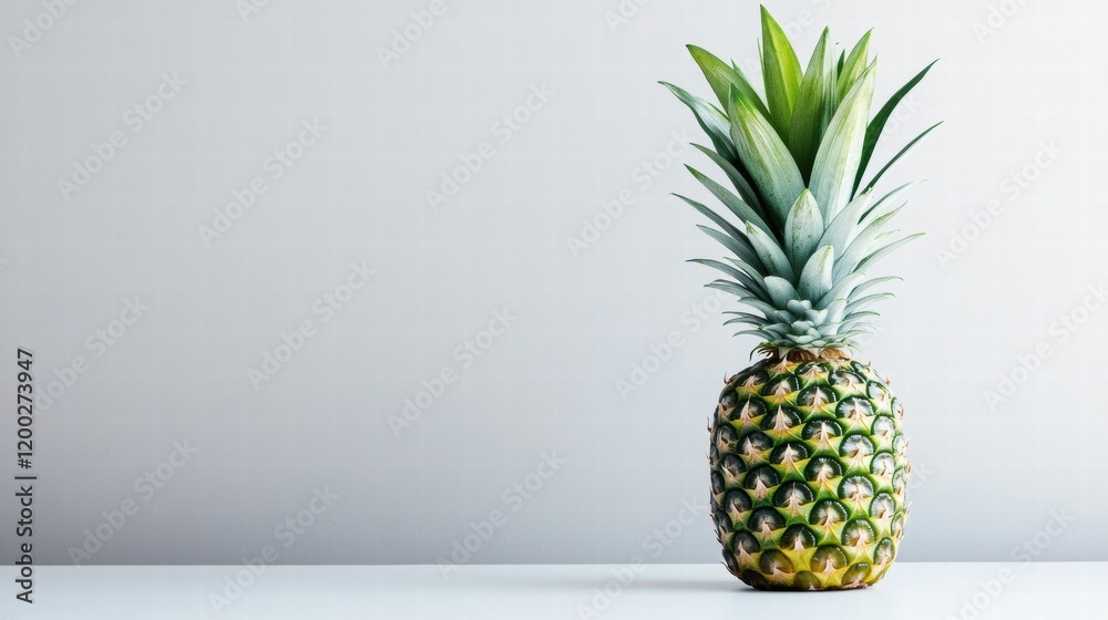 Aufkleber fresh pineapple placed on a clean white table against a light background for a tropical feel. genera