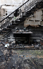 The interior of a house destroyed by a house fire.