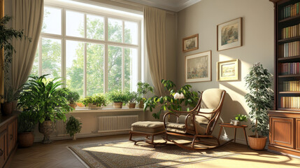 "Timeless Elegance: A Living Room with a Rocking Chair"

