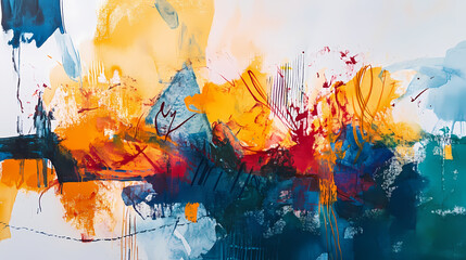 Vibrant colors of abstract acrylic and watercolor blend in a unique hand-drawn design on a blank canvas. Abstract Watercolor Splash. Illustration