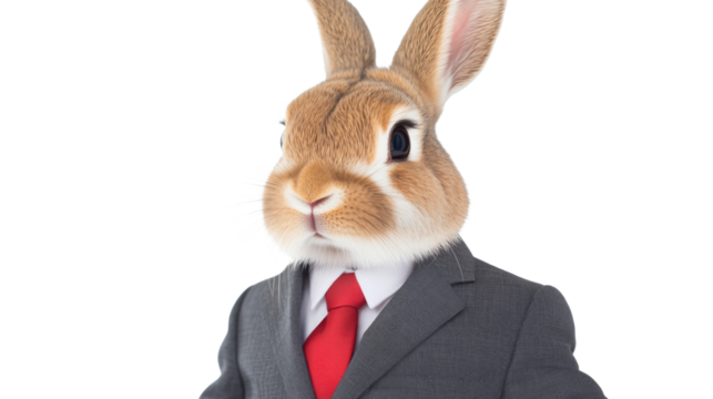 Rabbit in business suit, isolated on transparent background