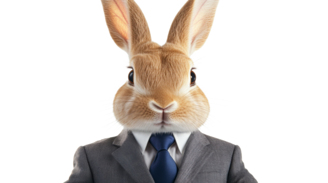 Rabbit in business suit, isolated on transparent background