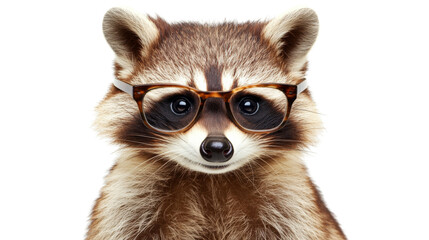 Raccoon wearing glasses, isolated on transparent background