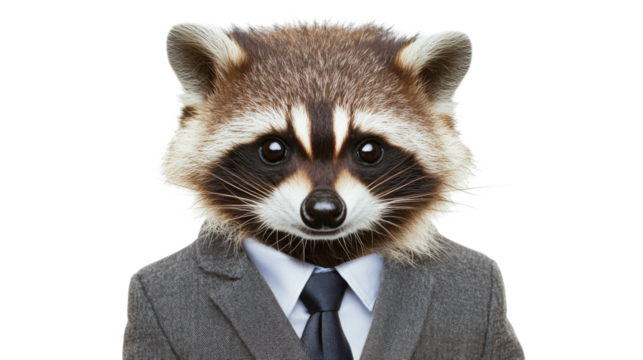 Raccoon in business suit , isolated on transparent background