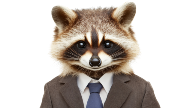 Raccoon in business suit , isolated on transparent background - Powered by Adobe