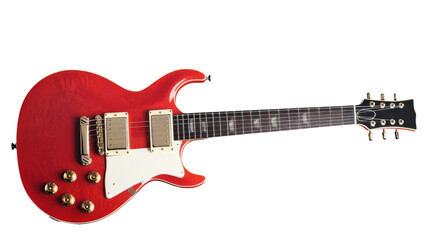 Red electric guitar, isolated on transparent background