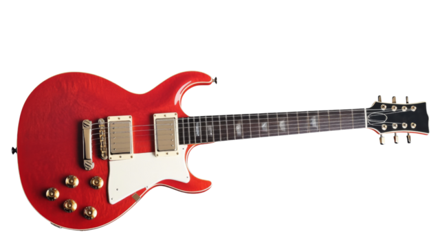 Red electric guitar, isolated on transparent background - Powered by Adobe