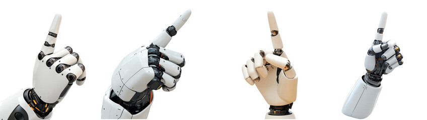 Set of robot hand finger pointing on transparent background, PNG 