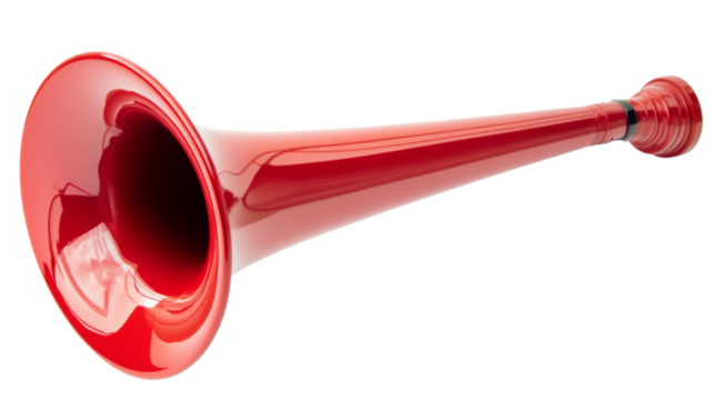 Red vuvuzela horn, isolated on transparent background