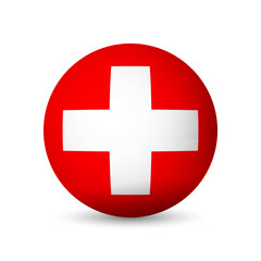 Switzerland flag - 3D sphere in colours of flag representing a country cultural identity and heritage. The essence of national pride and unity. Vector object on white background.