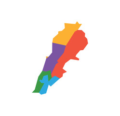 Multicolor Lebanon map political regions simple flat vector