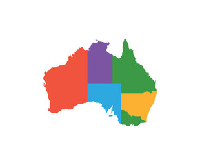 Multicolor Australia map political regions simple flat vector