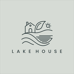 Minimalist Line Art Logo with Lake, House, and Nature Elements