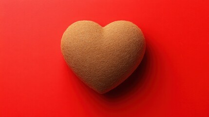 Fototapeta premium A striking heart-shaped rock rests on a vibrant red surface, symbolizing love and affection, perfect for Valentine's Day celebrations.