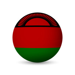 Malawi flag - 3D sphere in colours of flag representing a country cultural identity and heritage. The essence of national pride and unity. Vector object on white background.
