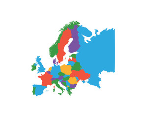 Multicolor Europe map political regions simple flat vector