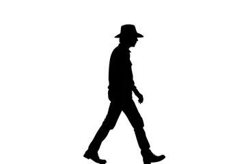 Silhouette of a person walking in a hat isolated on transparent background