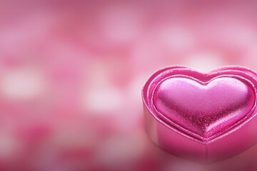 A charming pink heart-shaped box rests against a soft pink backdrop, evoking love and tenderness, perfect for Valentine's Day surprises.