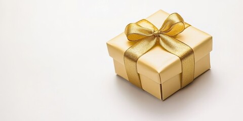 A luxurious gold gift box adorned with a shimmering gold ribbon, perfect for expressing love and affection on Valentine's Day.