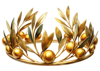 golden olive laurel wreath crown,  isolated soft focus on the transparent background