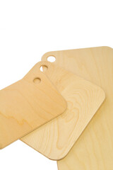 A set of wooden cutting board white background