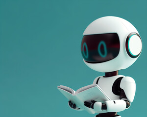 Futuristic Illustration of a Robot Reading a Book, Highlighting Education and Technology
