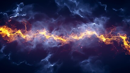 Fototapeta premium Powerful electrical current energy. Flash of lightning in a magic frame. Neon discharge in smoke effect.