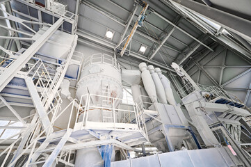 Blocks of bag filters and air cyclones at industrial plant