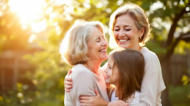 Three Generations of Women: Grandmother, Mother, and Daughter Embrace on Mother's Day