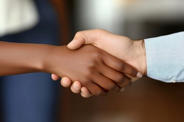 Recruitment manager shaking hand with male candidate, Generative AI