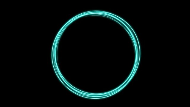 blue neon glowing circle border frame on black background. Animated led light laser line glow round frame design. Neon lighting border with empty space. neon glowing blue sign. futuristic Mockup	