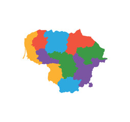 Multicolor Lithuania map political regions simple flat vector