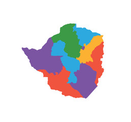 Multicolor Zimbabwe map political regions simple flat vector