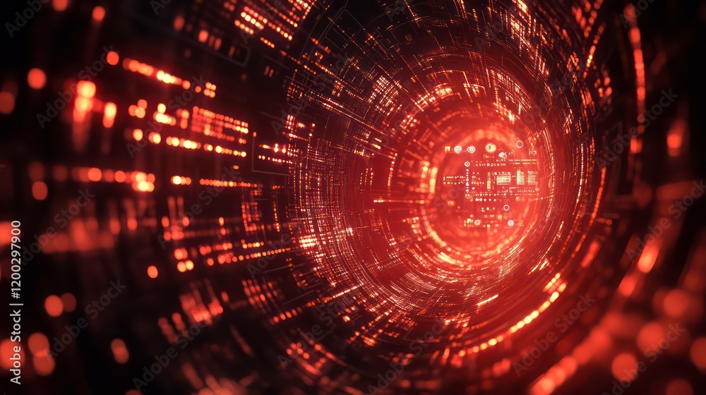 Poster abstract red background with dynamic curves and waves of digital technology