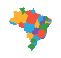 Multicolor Brazil map political regions simple flat vector