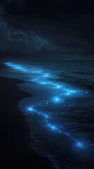 Fototapeta premium A beautiful blue ocean with a glowing trail of light in the water