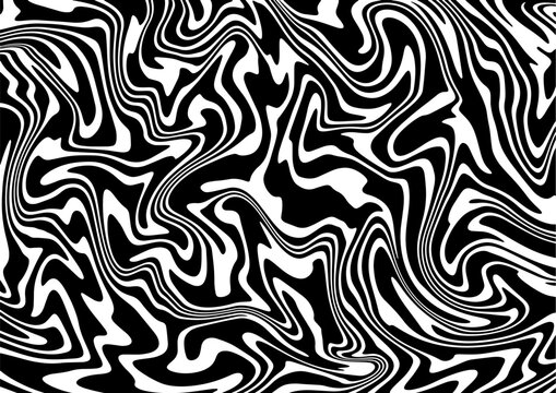 Black and white warped stripes. Psychedelic abstract background. 