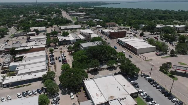 Downtown Rockwall, Texas Courthouse and Square aerial drone 4k 60fps
