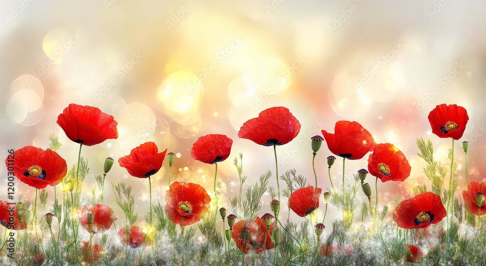 Canvas Prints Poppies blossoming beautifully in the evening light of the sun amidst nature, captured in a close-up shot