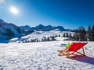 Mountain landscape in Austria, near Lofer ski resort in winter,