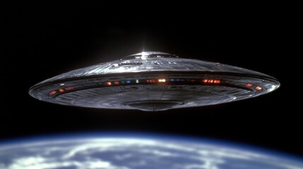 Obraz premium Futuristic Spaceship Soaring Over Earth in Space