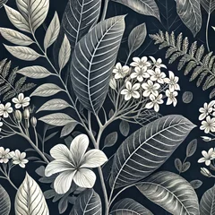 Gardinen Pflanzen Muster  Elegant botanical pattern with monochrome tropical leaves and flowers  © IbragimovN