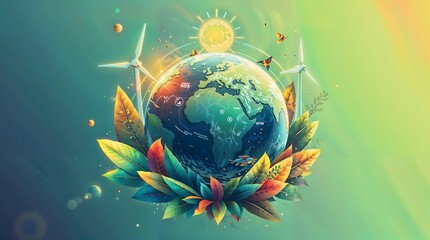 Naklejka premium Sustainable Earth Illustration in Vibrant Autumn Colors Symbolizing Environmental Harmony 