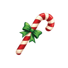 Christmas Candy Can. Candy cane with a green bow. Vector illustration on white background.