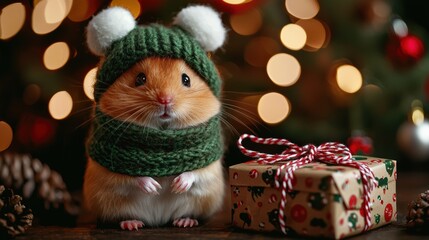 Cute Hamster Celebrating Christmas Cheerfully