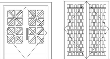 vector sketch illustration of the silhouette of a traditional classic vintage European ethnic door construction design.eps